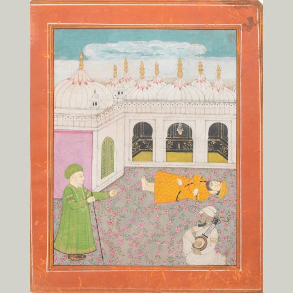 File:Guru Nanak lying near the Qa'ba at Mecca, rebuked by an imam. Punjab Plains, mid-19th Century.jpg