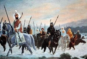 Guru Gobind Singh Ji crossing the Sarsa River with his famil.jpg