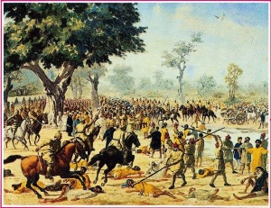 Sikhs being beaten with long batons at Guru ka Bagh, 1921 AD..jpg