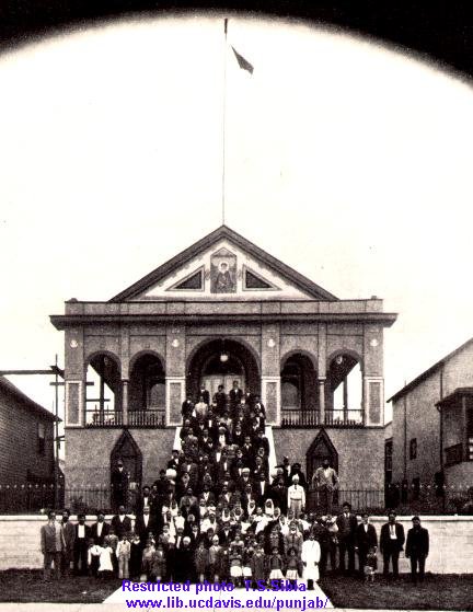 1936. (Opened January 19, 1908.) A gathering at the Vancouver Sikh Temple, 1866 West Second Avenue, in 1936. Later demolished and rebuilt on a different site in 1970.(Source: The Voyage of Komagata Maru, by Hugh Johnston, a plate before page 47
