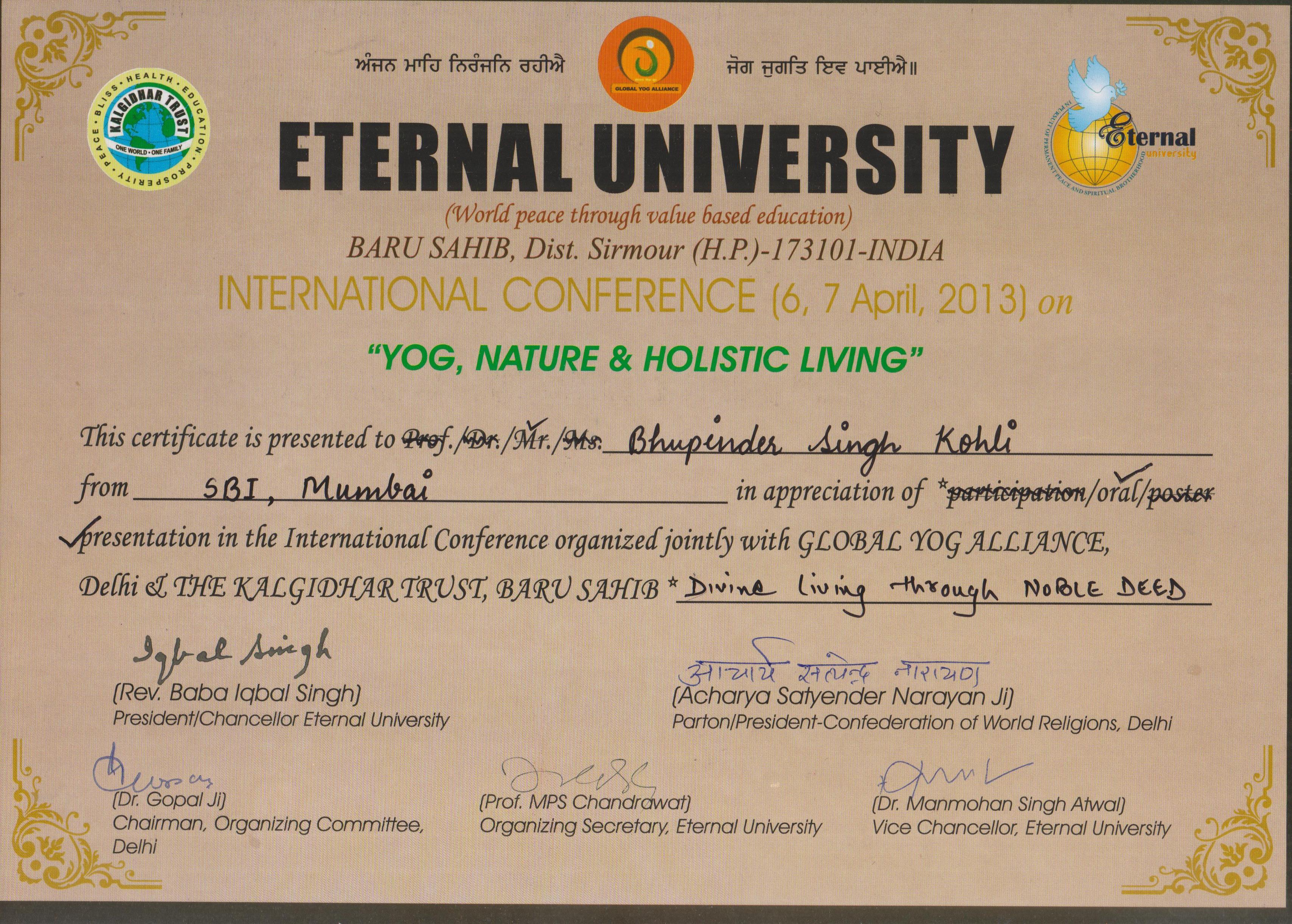 ‎SPEAKING ON DIVINE LIVING THROUGH NOBLE DEEDS AT INTERNATIONAL CONFERENCE ON YOG, NATURE & HOLISTIC LIVING AT ETERNAL UNIVERSITY, BARU SAHIB (HIMACHAL, INDIA)