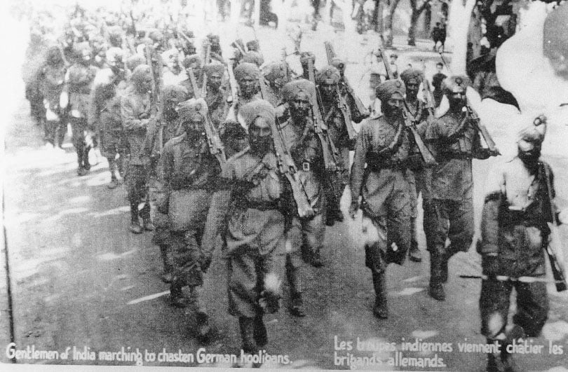 Photo 47. The arrival of Sikh soldiers in Marseilles, 1914. Gentlemen of India marching to chaste.jpg