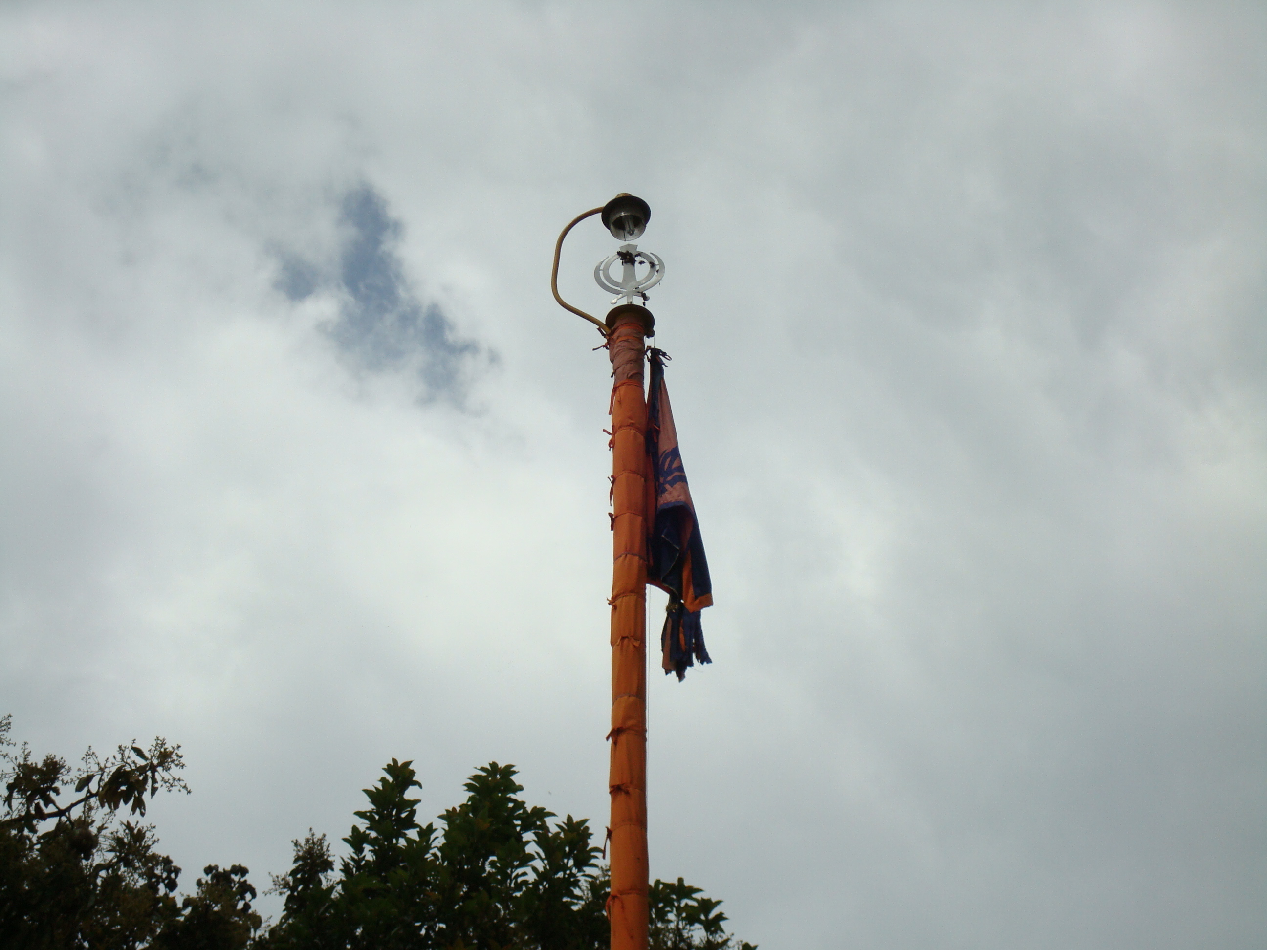 Nishan Sahib rising thru the trees.