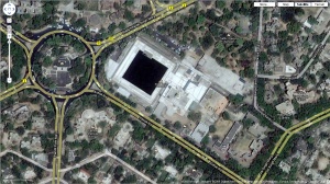 Aerial view of Gurdwara Bangla Sahib, courtesy of Google maps