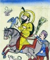 A watercolour of Guru Gobind Singh on horseback. c.1800-1900. Victoria & Albert Museum Ref: IM.2:128-1917