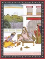 Krishna painting Radharani's feet.