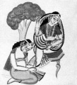 another painting of Krishna massaging Radharani's feet